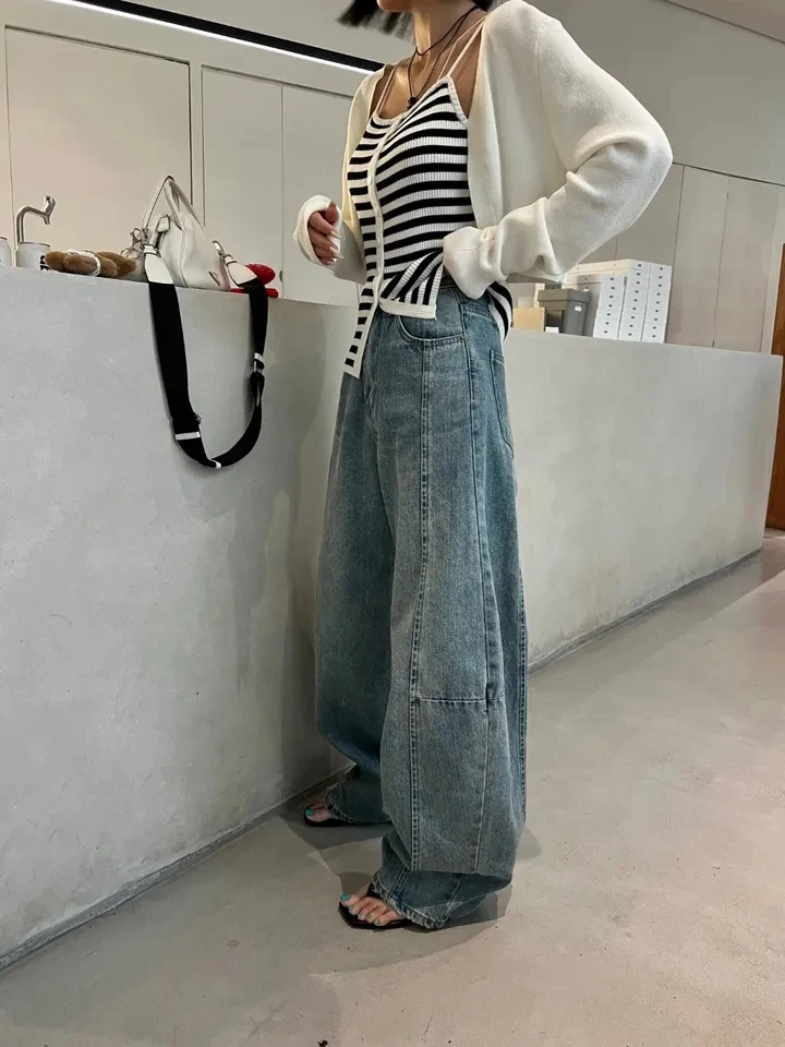 

2024 Spring New Women Chic High Quality Cowboy Wide Leg Pants Female Chic Jeans