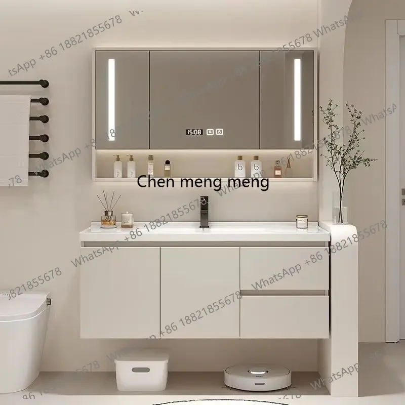X188 Modern Simple Bathroom Cabinets Ceramic Integrated Basin Open Storage Bathroom Cabinets Wash Up Sink Furniture