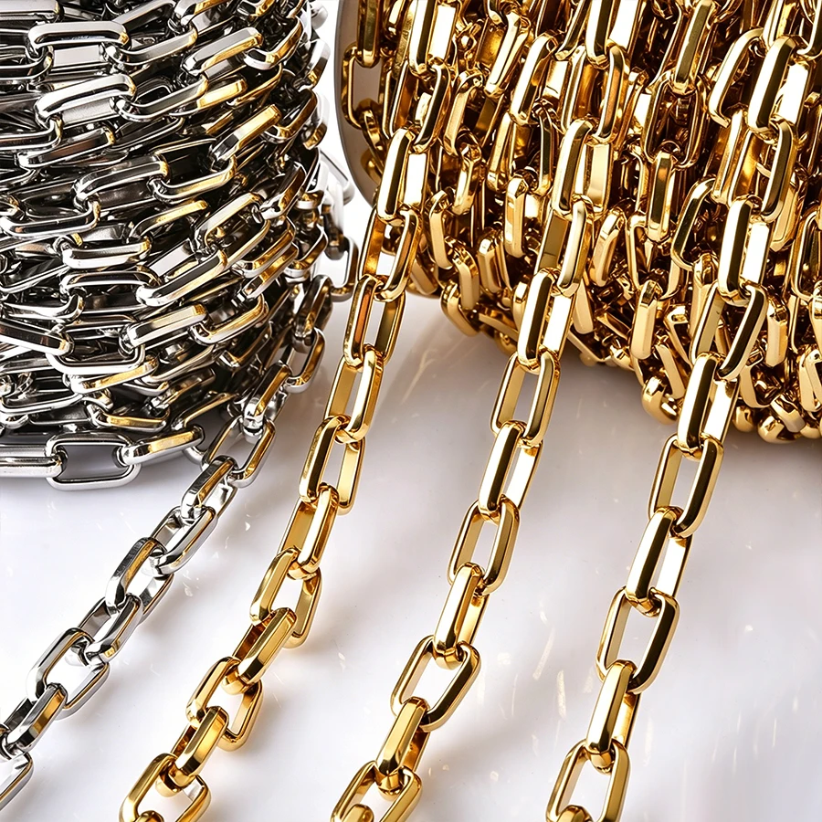 Statement Hombre Jewelry Rectangle Chains Around Neck Decor 45/50/60/70/80/90cm Stainless Steel Necklaces For Women Men Collares view 5