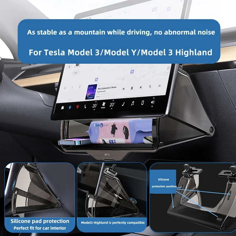 TEEQ per Tesla Model 3 Highland 2023 2024 Model Y Center console scatola portaoggetti nascosta sotto schermo nuovi accessori per scatole portaoggetti