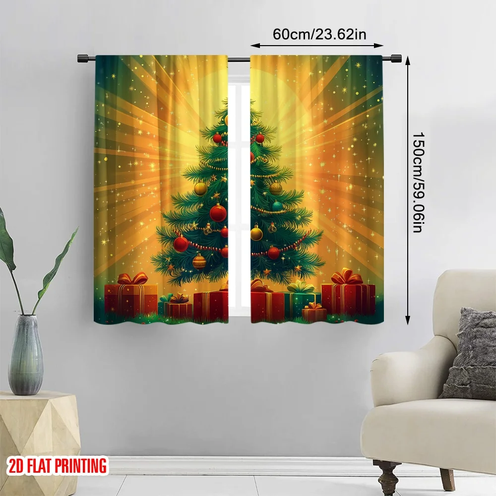 2pcs,2D plane printing Light Filtering Curtains Christmas Tree Ornaments Gifts_c (3) 100% Polyester (without rod) All Seasons