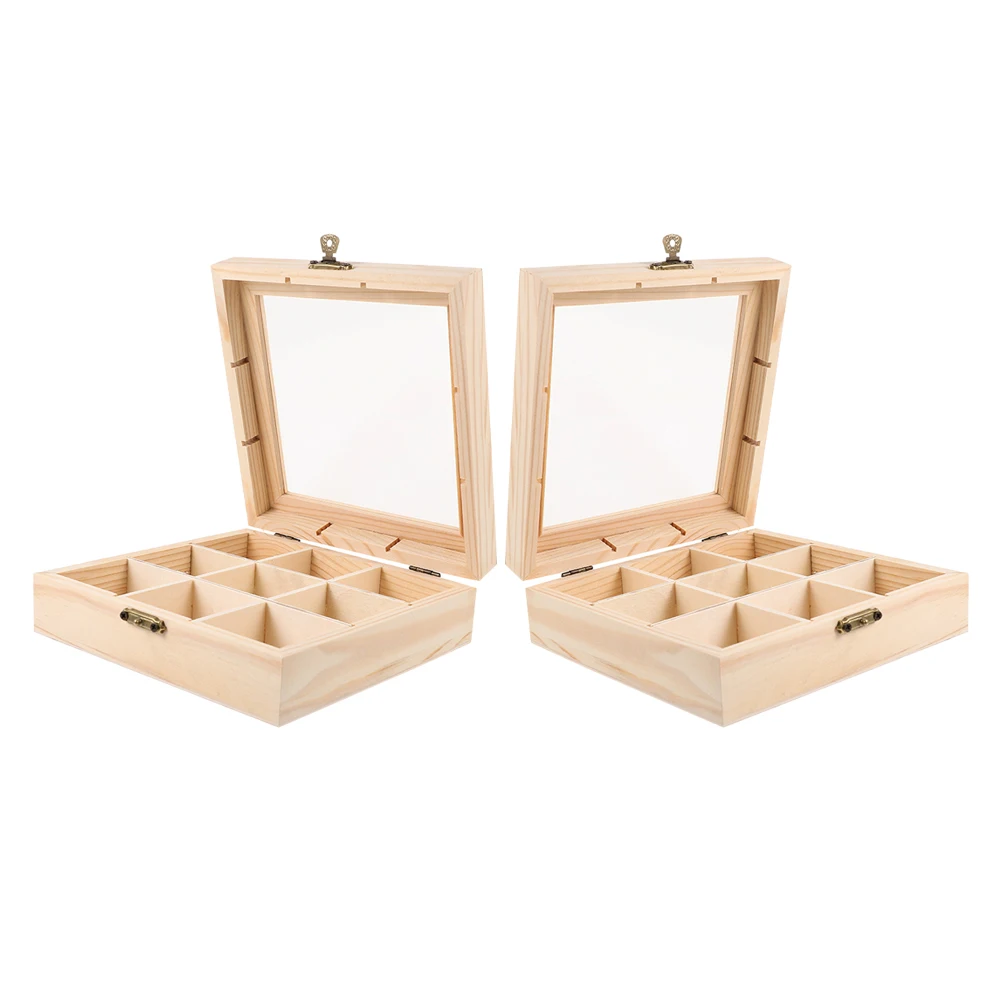 

2pcs Tea Bag Storage Box 15x15x5cm Wooden Organizer Container Holders for Bags Small Items Travel Kitchen Use