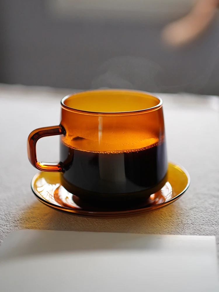 Good Morning Store Vintage Style Heat Resistant Glass Coffee Cup Yellow Sunset Color Nordic Style Single Piece Diningware