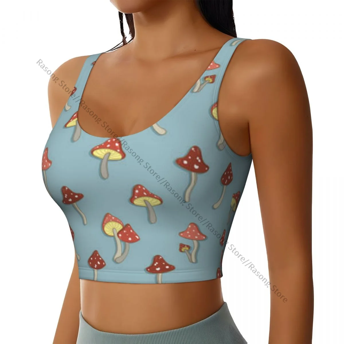 Women Sexy Sports Vest Cute Mushrooms Tree Leafs And Berries Female Streetwear Sport Lingerie Tee Crop Top