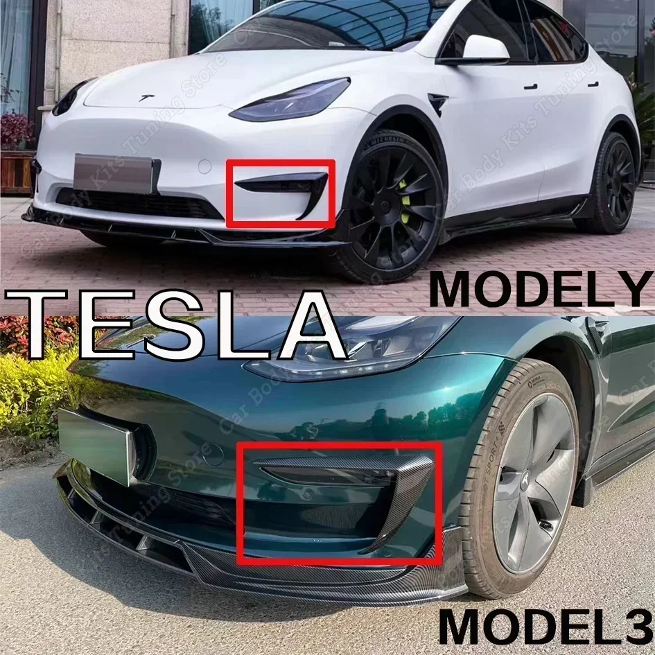For Tesla Model 3 Y 2017-2023 Car Front Bumper Fog Lamp Eyebrow Cover Fog Light Blade Trim Spoiler Wind Knife Gloss Black Tuning