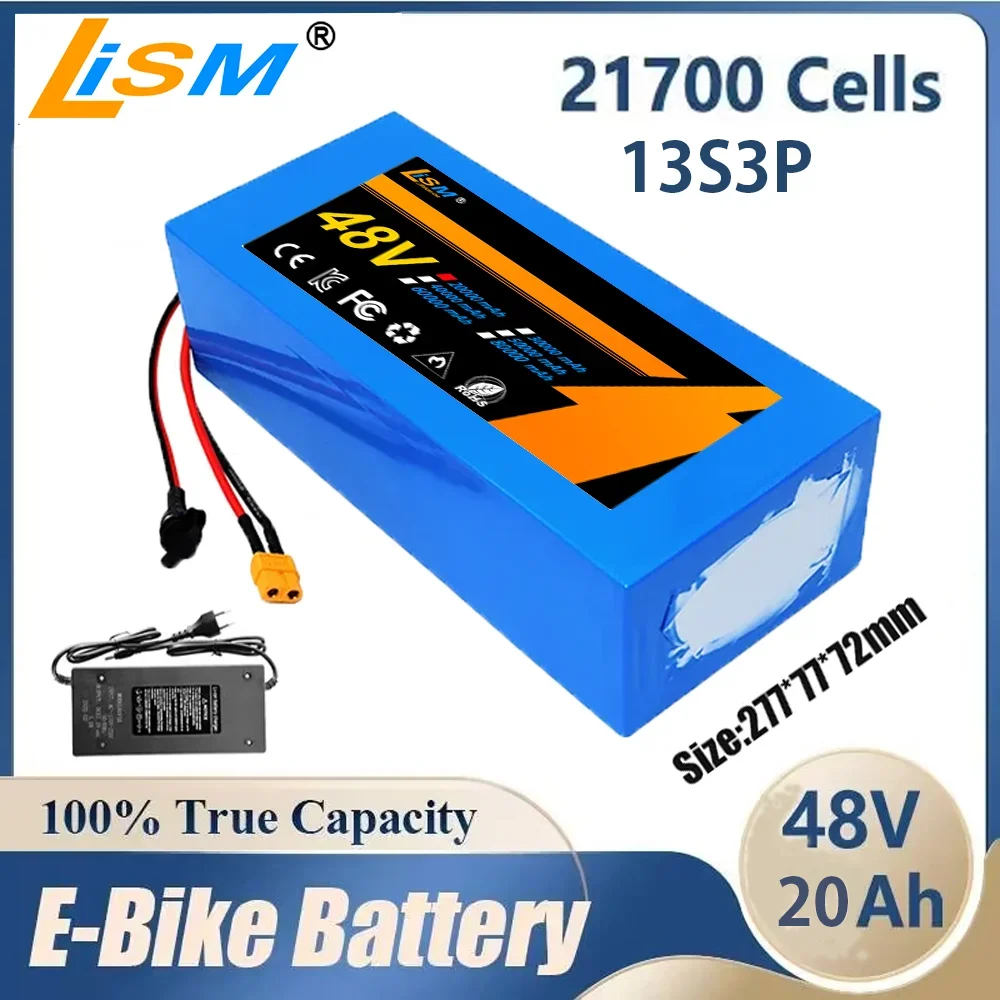 48V 20Ah 21700 lithium battery pack 13S3P 20000mAh 800-1000W High power Ebike battery 54.6V Electric bicycle BMS+Free charger