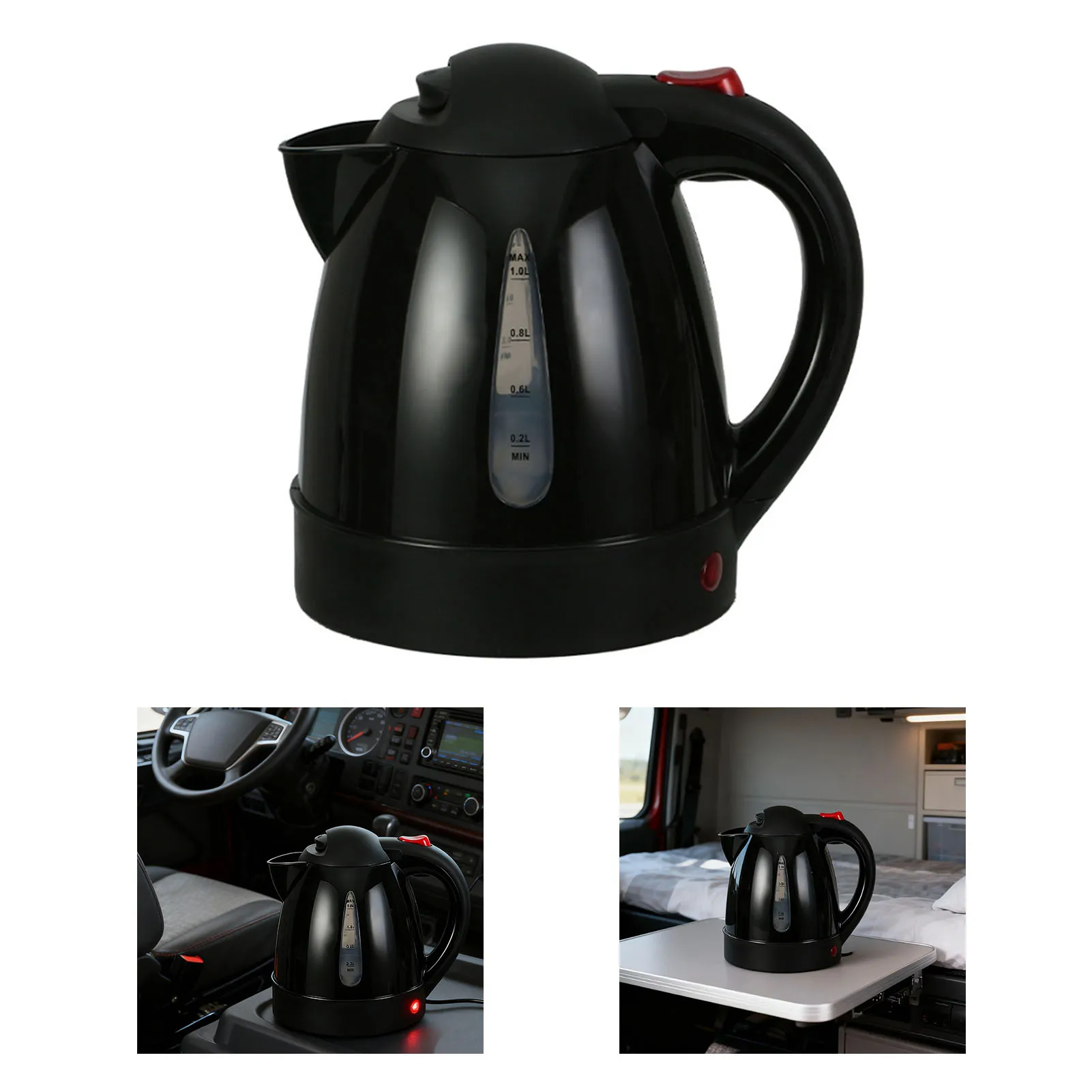 غلاية كهربائية للسيارة سريعة الغليان 12 فولت - غلاية شاي أسود 150 وات 1 لتر مع قابس سيجارة وإيقاف تلقائي #4