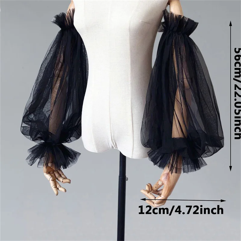 1Pair Puff Sleeves For Wedding Dress Tulle Sleeves Add On Wedding Gift Bridal Accessories Bridal Long Lantern Soft Glove Cuffs