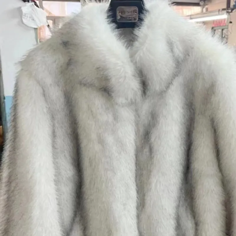 2023 New Women Winter Faux Fox Fur Coat Short-length Loose Overcoat Thick Warm Fresh Sweet Jacket Stand Collar Outwear