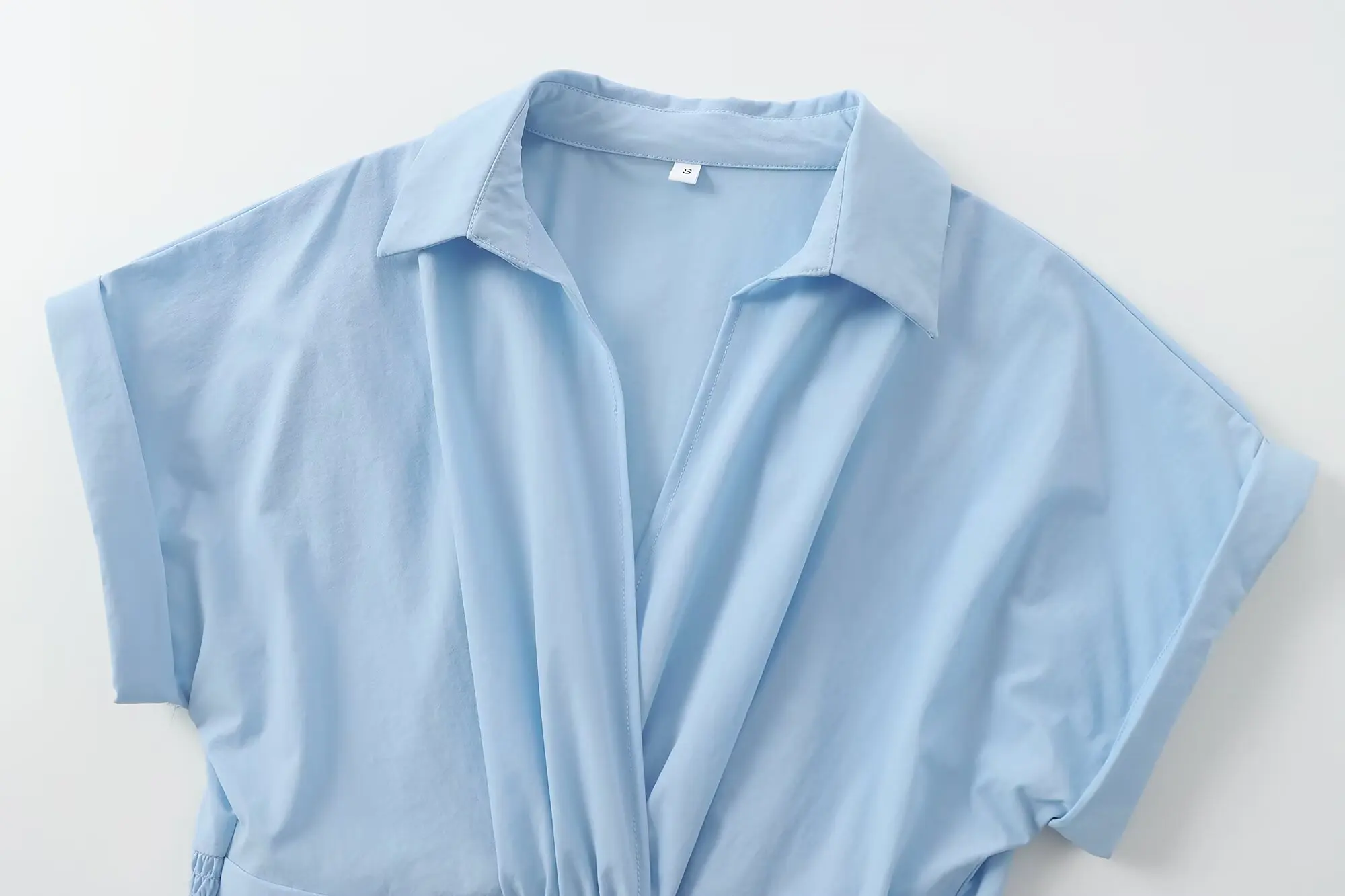 Tidalyf 新しいカジュアルロングTシャツドレス、折り返し襟、Vネック、半袖、伸縮性ウエスト、エレガントでシックな秋の女性向けドレス