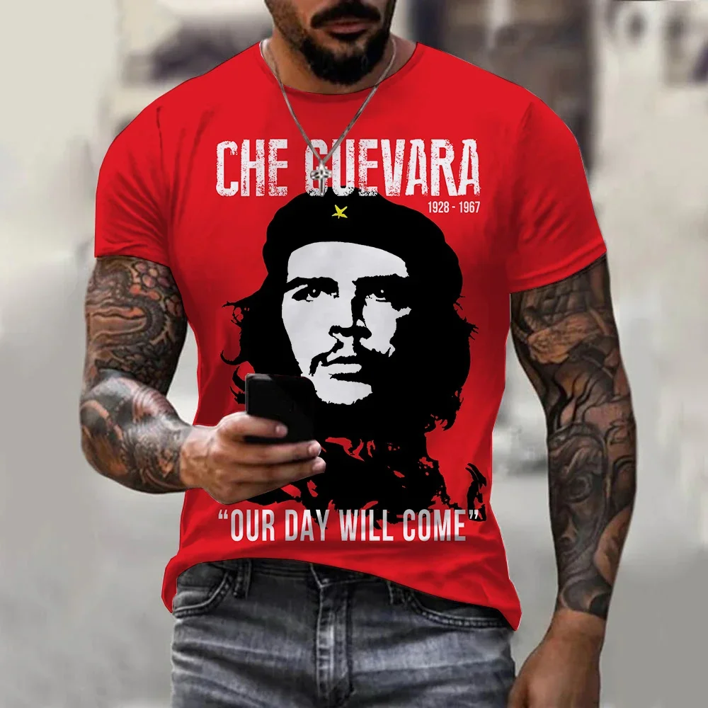 Newly designed Che Guevara head 3D printed T-shirt, men's summer casual sports trend hip hop lightweight and permeable top