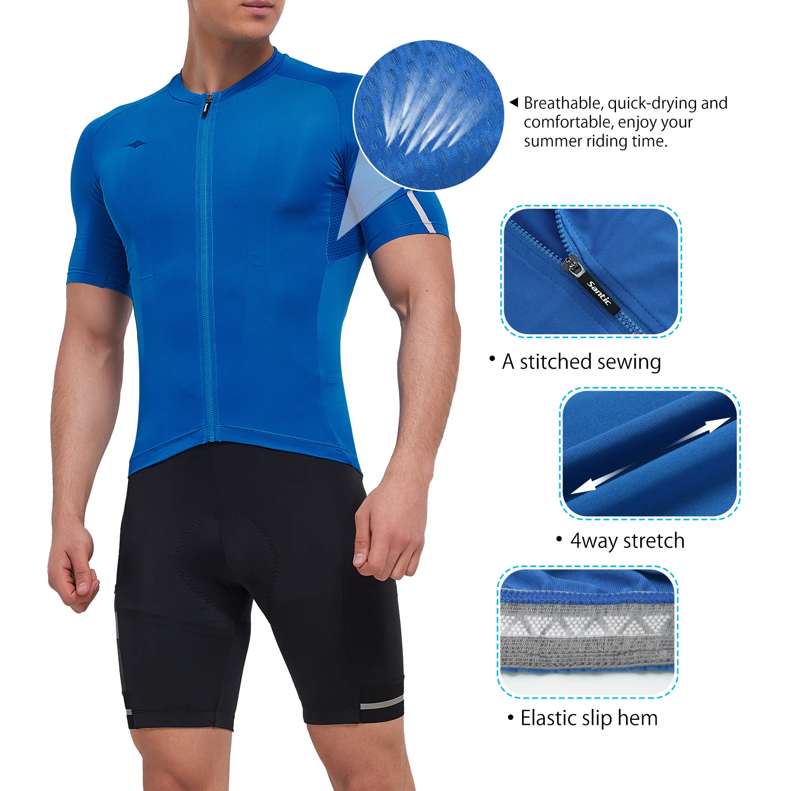 Santic Men's Cycling Jersey Full Zipper MTB/Road Bike Shirts Summer Breathable Mesh Riding Clothing Quick Dry Bicycle Top Shirts