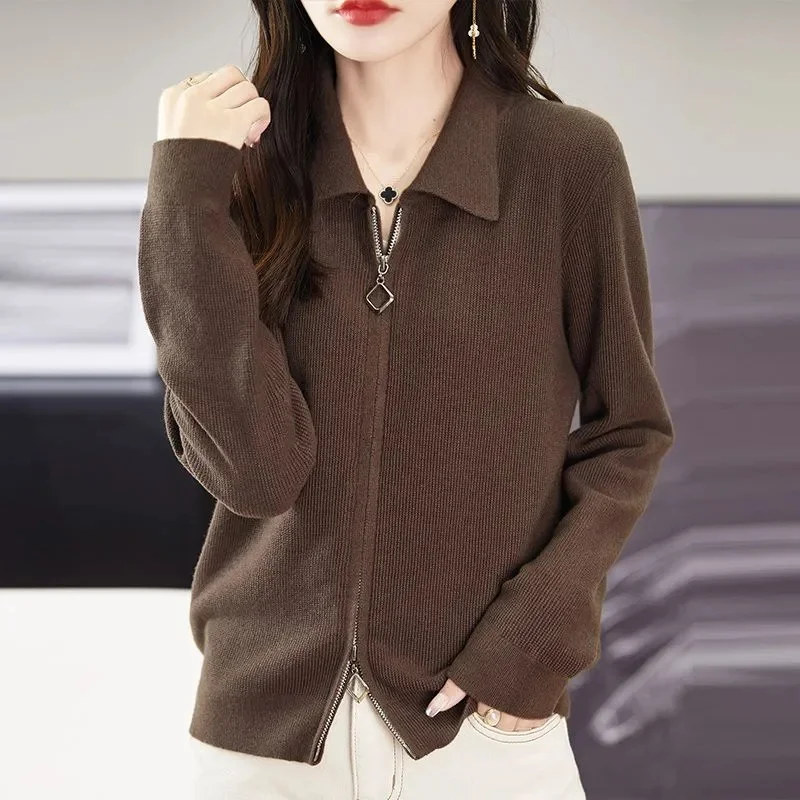 

Women's Cardigan Loose Zipper Long Sleeve Fashion Sweaters Autumn Winter Office Female All-match Jacket XQ311