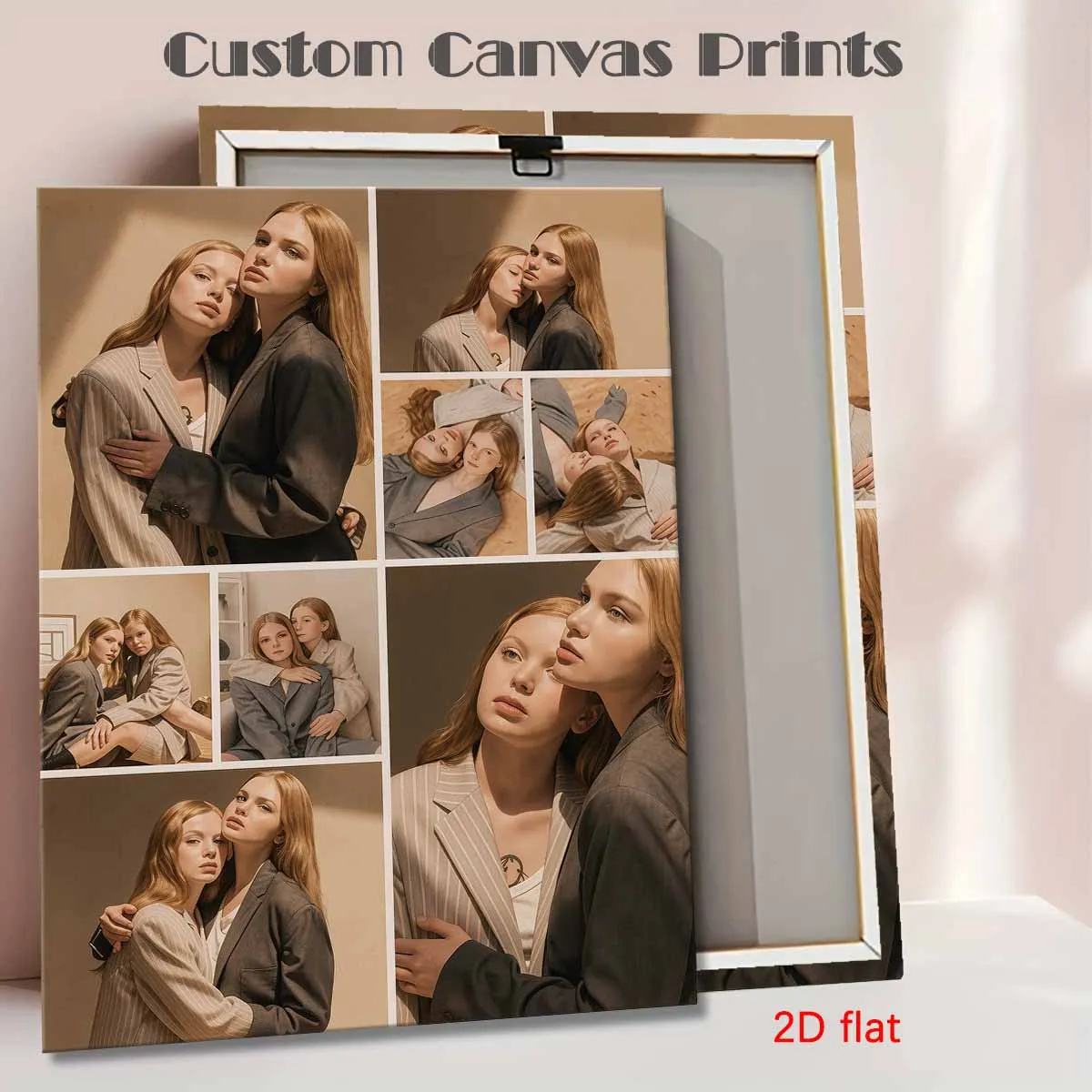 Valentine's Custom Canvas Wall Art, Personalized Photo Collage with Two Blonde Women in Gray Suits, Wrapped Framed Print, Modern Home Decor, Friendship Gift for Her, Sister Present, Office Hanging Picture, Couple Anniversary Artwork, Keepsake