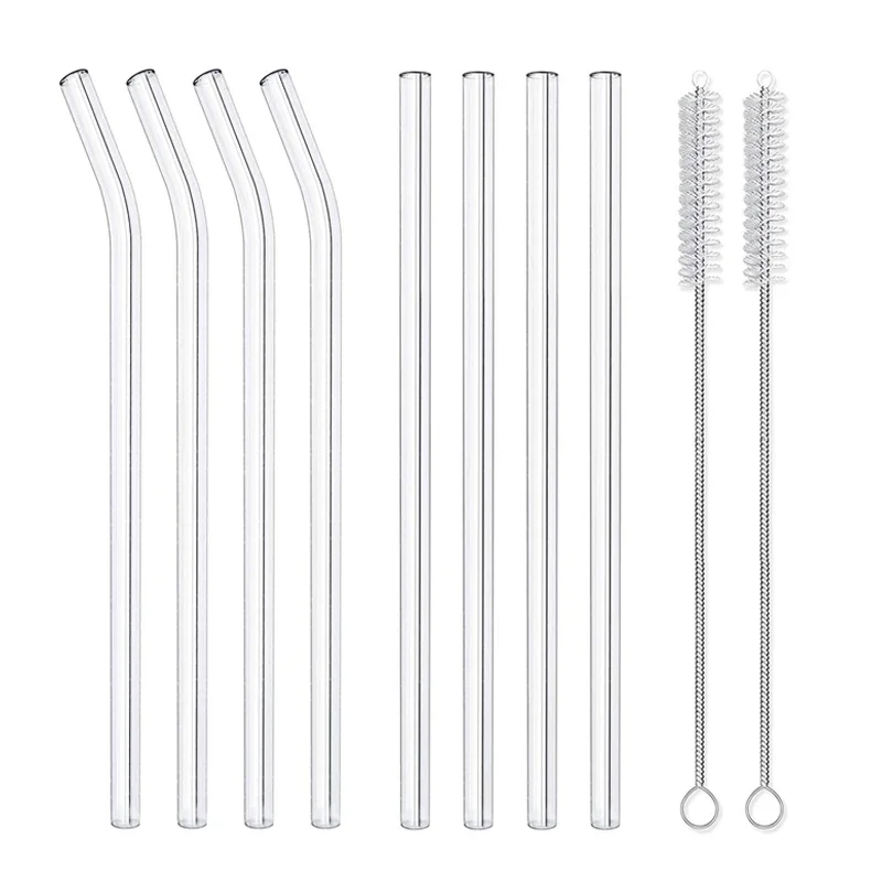 8Pcs Glass Straw Reusable Drinking Straw Borosilicate Glass Tube Straws for Drinks Cocktail with Cleaning Brush Bar Accessories