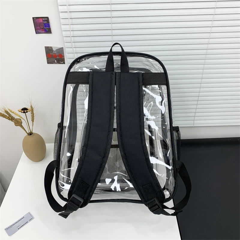 Backpack Waterproof Transparent School Bag Large Capacity Backpack Solid Clear Backpack Unisex Fashion Transparent Plastic Bag