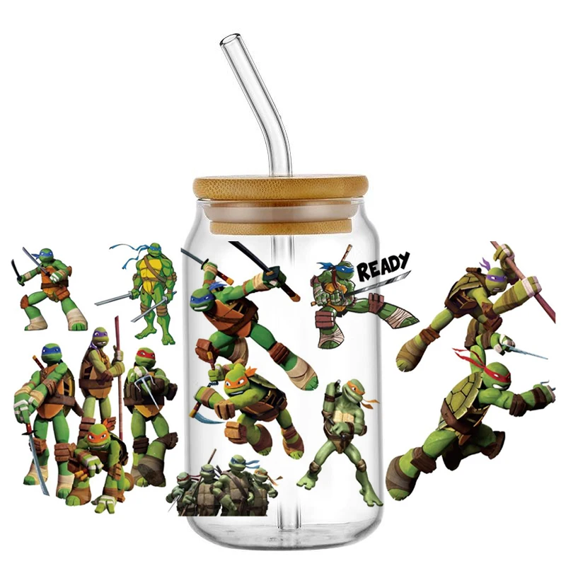 Miniso New Design Cartoon Tortoise Superhero Series Waterproof UV DTF Cup Mug Wraps Sticker UVDTF 3D Decal For 16oz Libbey Glass