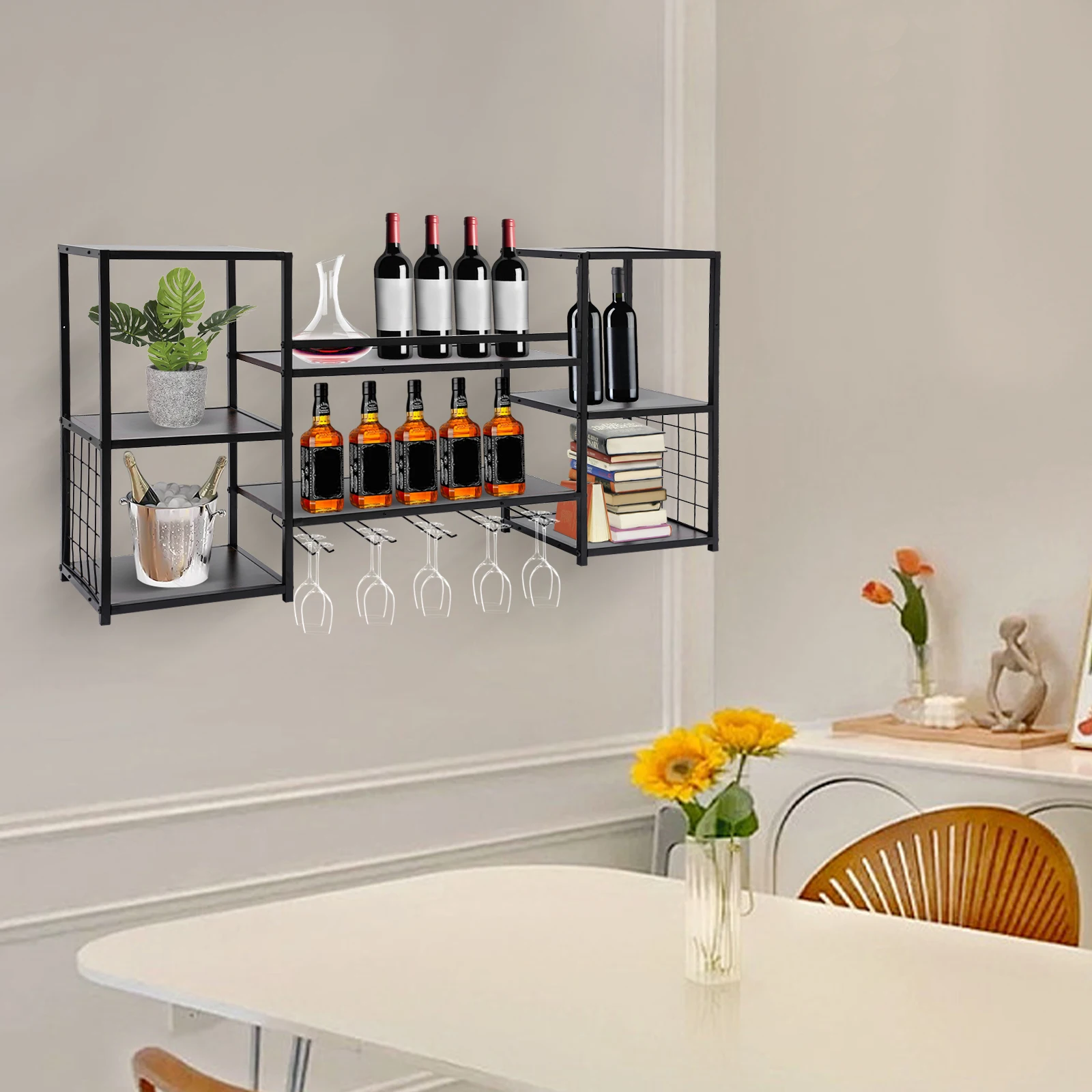 

49.6*11*23.6in Wine Rack Wine Rack Wall Mounted Wine Rack w/ 5 Shelves for Wine Cellars Bars Storerooms