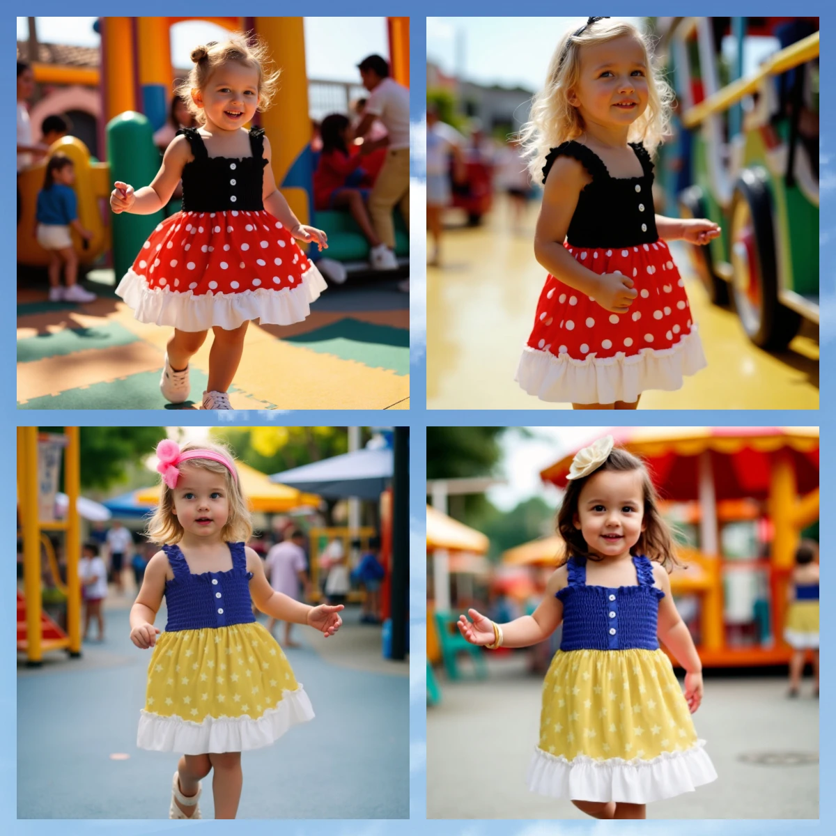 2Pcs/Set of Baby girl Summer Dress with Pleated Edge Princess Dress +Headband for 0-3 Year Baby girls Playing in Amusement Parks