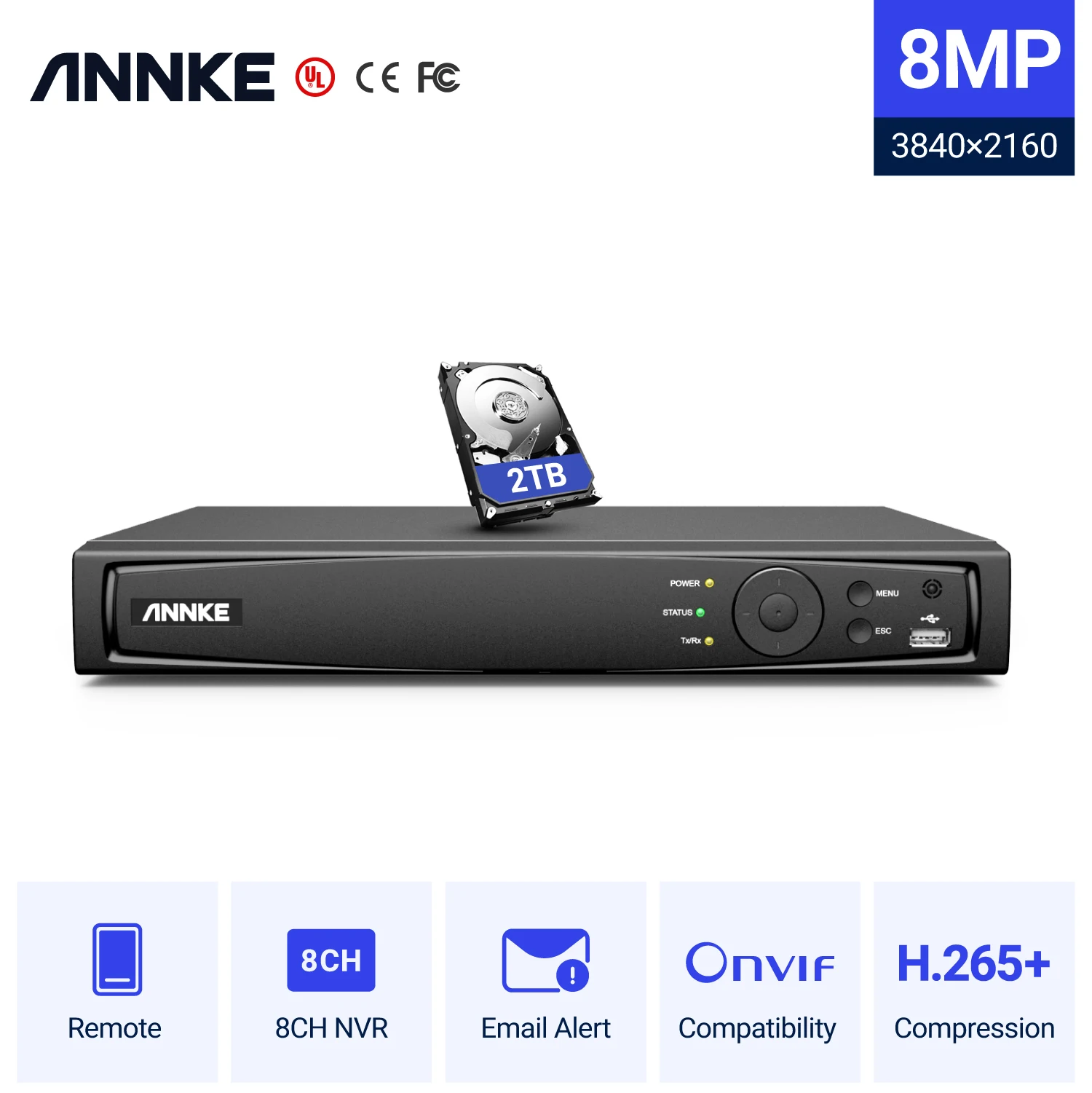 ANNKE 12MP 16CH PoE NVR for Security Camera System 24/7 Record Smart Playback Human Vehicle Targets Detection NVR Remote Access