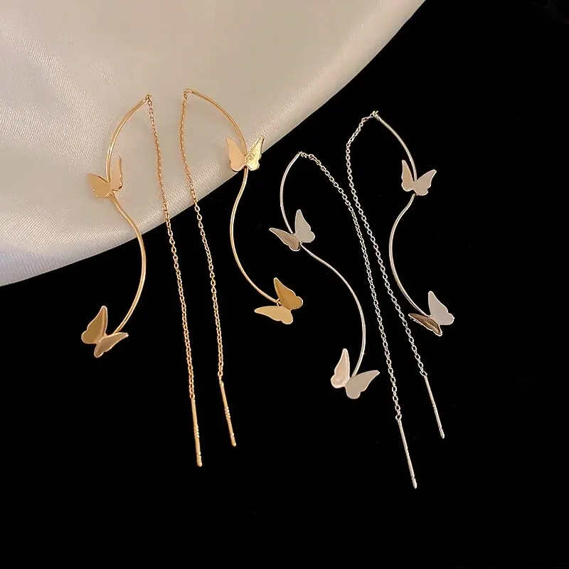 Gold Color Long Thread Tassel Drop Earrings For Women Geometric Butterfly Dangle Earring New Fashion Metal Earrings Jewelry