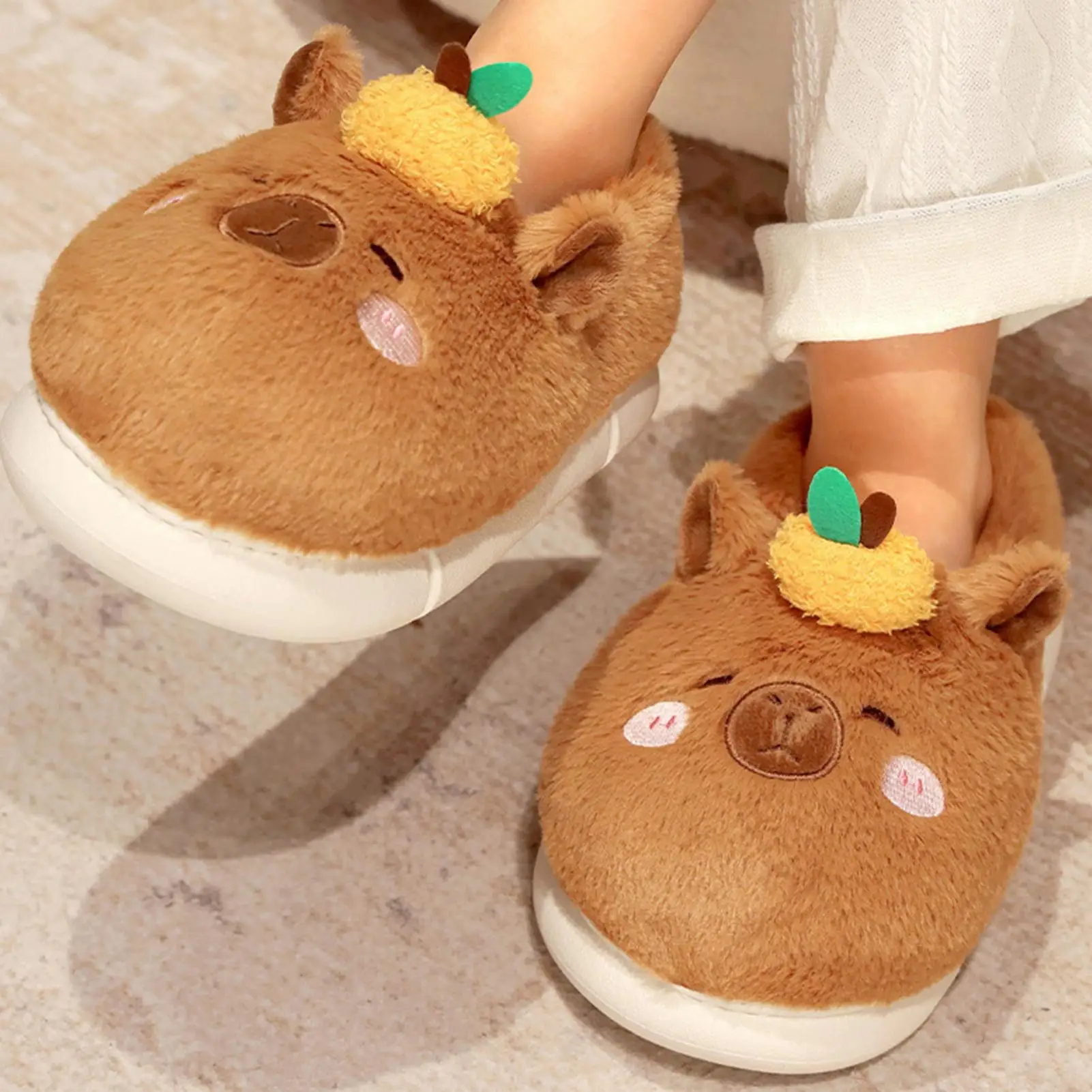 Capybara Fluffy Slippers House Cute Capybara Fuzzy Fluffy Shoes Capybara Accessories Winter Warm Cotton Indoor Furry Animal