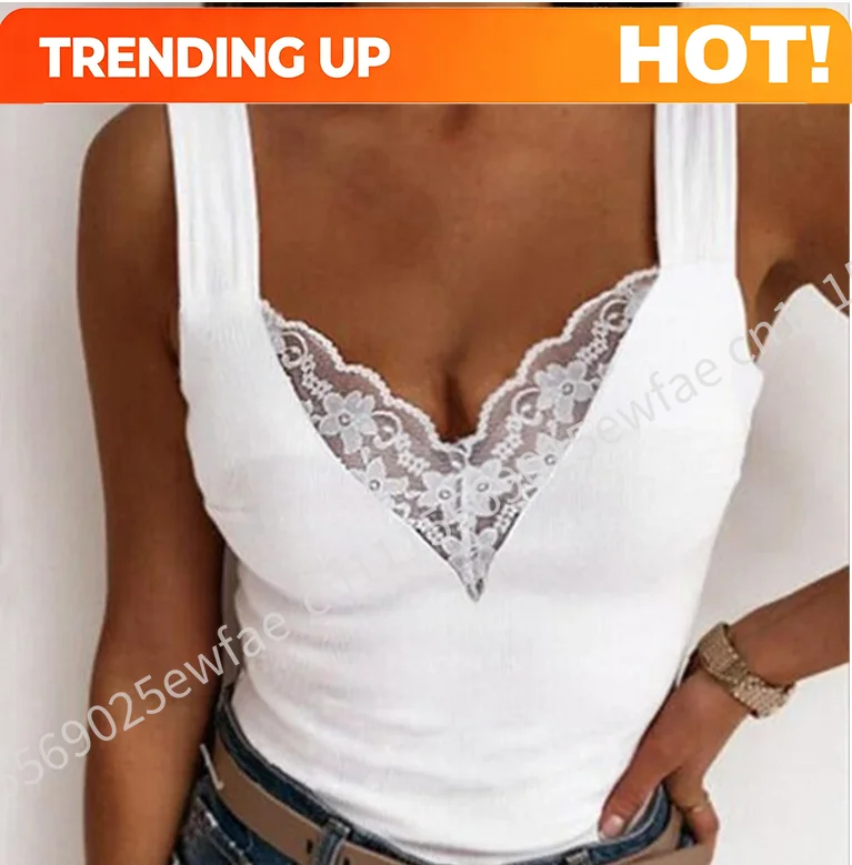 Sexy Lace Tank Tops Women V-Neck Top T-Shirt For Women Casual Hollow Out Basic Camisole Female Perspective Tanks