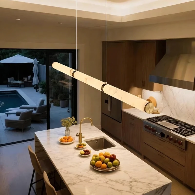 Imitation Marble Pendant Lights for Living Room Dining Room Decor Resin Long Pendant Lamp for Bar Counter Villa Indoor Lighting view 4