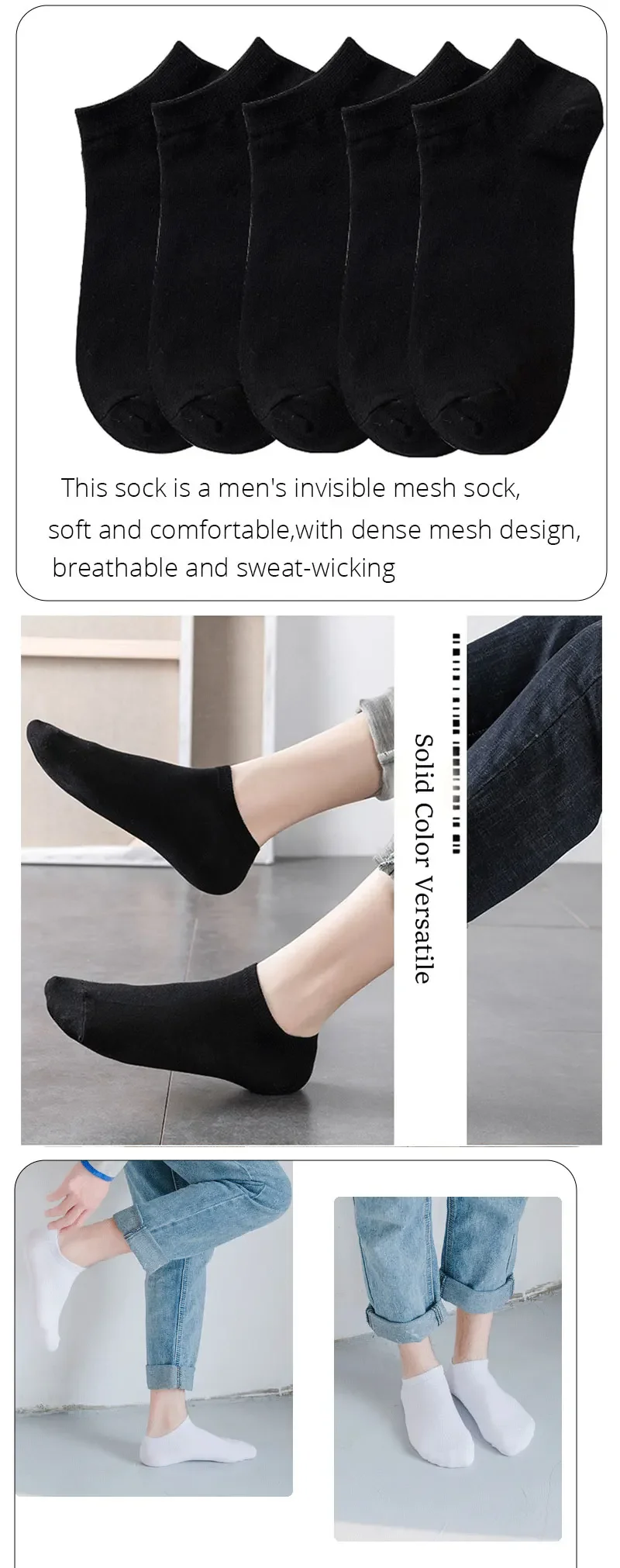 Lässige Unisex-Bootssocken | Dünn, atmungsaktiv und bequem | Geruchshemmend, schweißabsorbierend | Niedrig geschnittene Söckchen für Damen und Herren – Detail 3
