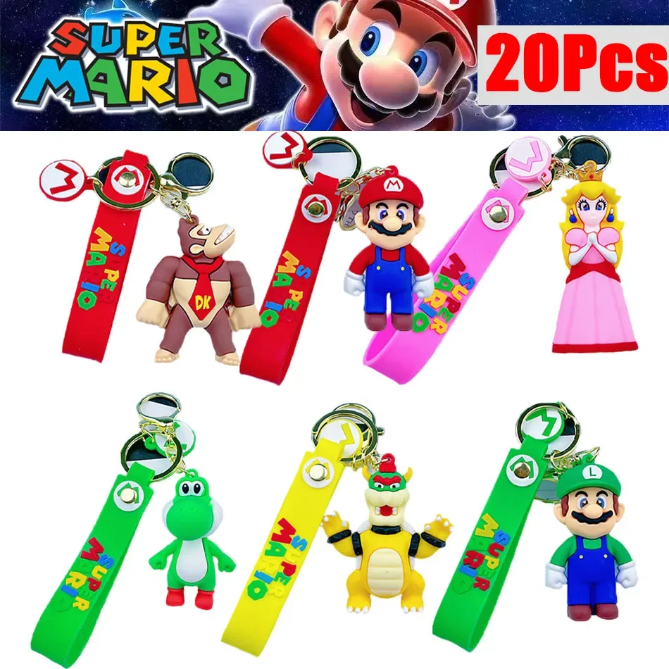 Set 24Pcs Super Mario Bros Keychain Action Figure Pendant Cute Cartoon Character Toy Doll Model Decoration Kid Birthday Gift