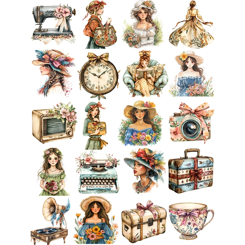 20Pcs/Pack Vintage Girl Sticker DIY Craft Scrapbooking Album Junk Journal Decorative Stickers