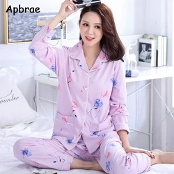 New Women Pajamas Set Cotton Spring Autumn Long Sleeves Lapel Sleepwear for Girl Nightwear Cadigan Home Suit Fashion Loungewear