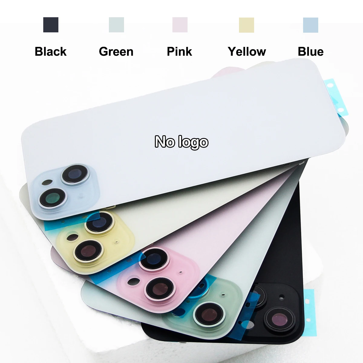 Repuesto de la tapa trasera de la batería y cristal trasero para iPhone 15, carcasa con marco de cámara y cubierta trasera para iPhone 15 Plus