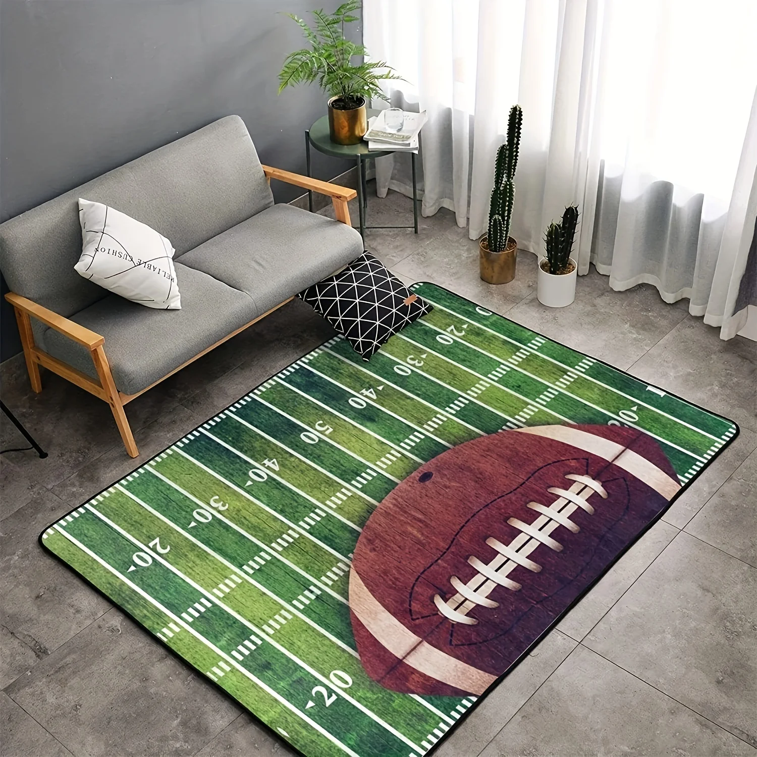 Simulated Green American Football Print Floor Rug Trendy Sports Fan Rug For Hallway Interior Seasonal House Home Decoration