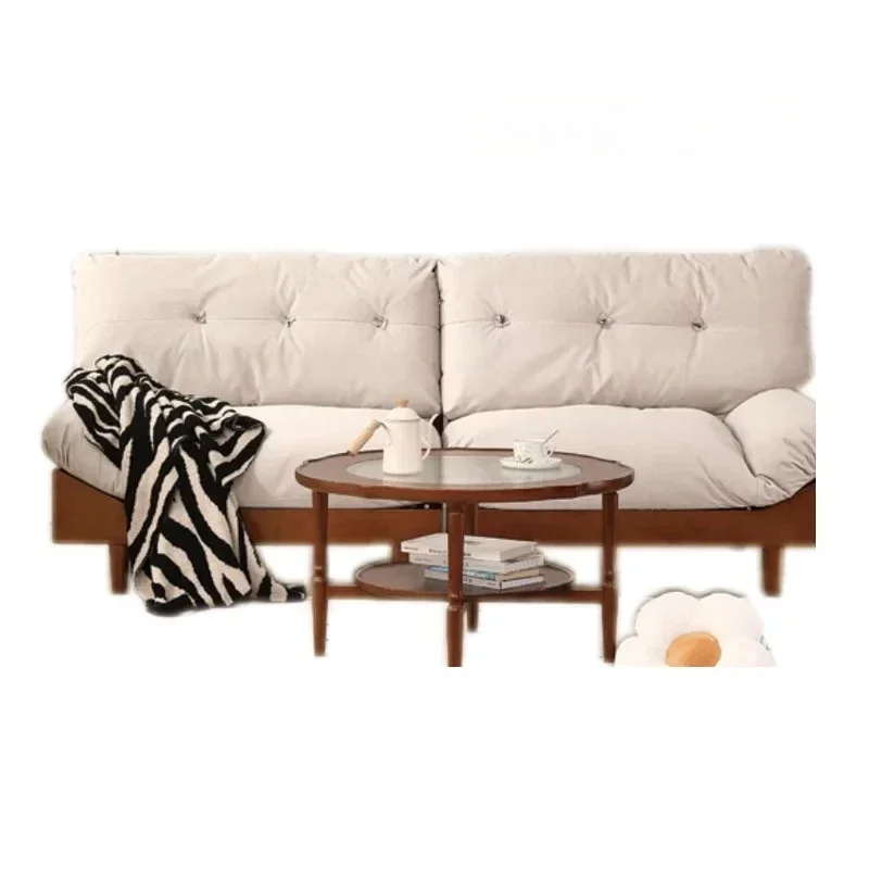 Chinese Ancient Style Solid Wood Sofa Nordic Style Faux Leather Cloud Art Sofa Living Room Fabric Craft Sofa