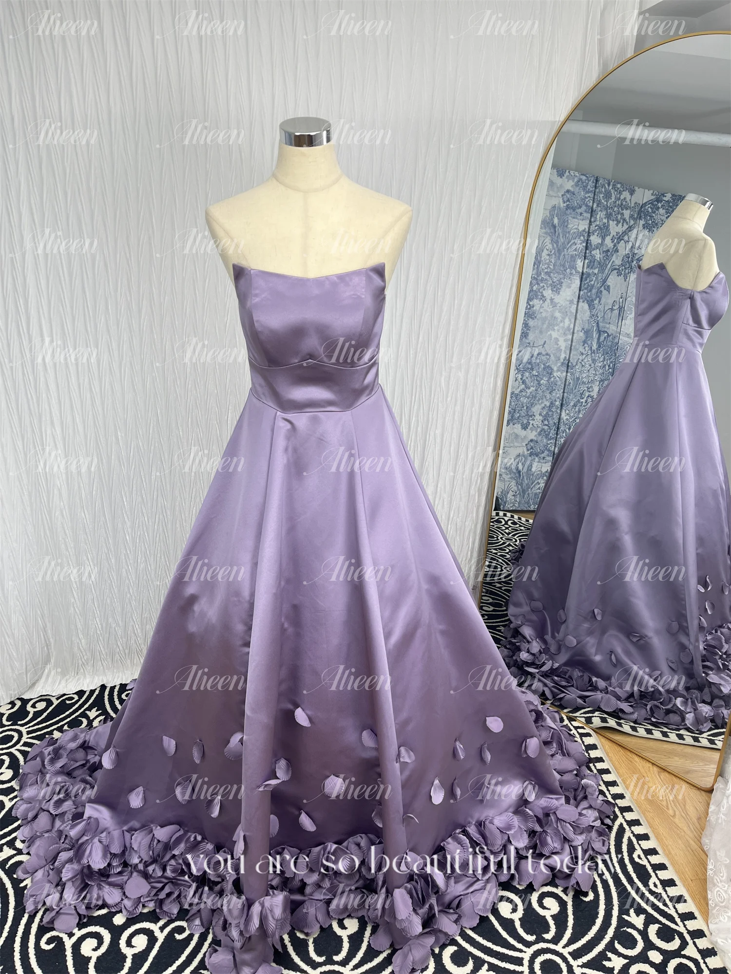 Aileen Strapless Grace 3D Flowers Satin A-line Eleganckie sukienki imprezowe dla kobiet Luksusowa sukienka na studniówkę 2024 Robe De Soiree Femmes Gala