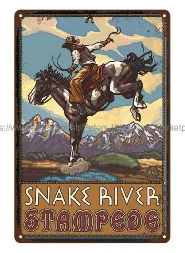 Snake River Idaho Stampede Bucking Horse Cowboy metal tin sign wall art