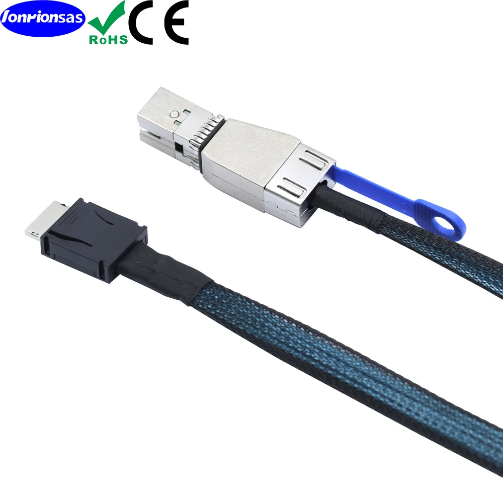 External Mini‑SAS HD SFF‑8644 to OCuLink‑4i SFF‑8611 (42‑Pin) Active Cable PCIe4.0 High‑Speed Wire for NVMe SSD Server Storage