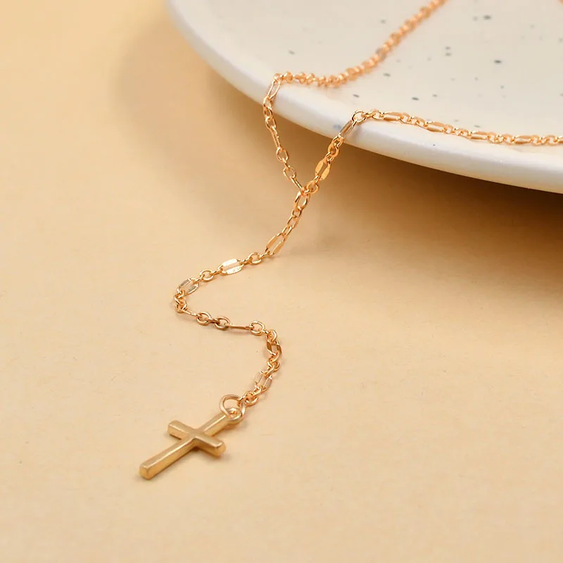 Fashion Personalized Cross Long Pendant Necklaces for Women Girls Gold Color Charm Choker  Chain Necklace Party Jewelry