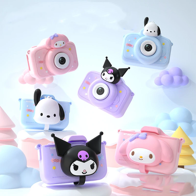 Sanrio novo kawaii kuromi dos desenhos animados de alta definição câmera dupla mini brinquedo câmera digital com música e jogo presente de aniversário de natal