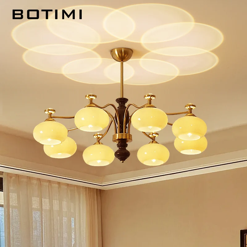 

BOTIMI Romantic Shining Up Chandelier With Remote Control For Living Room Wooden Bedroom Lights 6 8 Glass LED Nordic Lustre