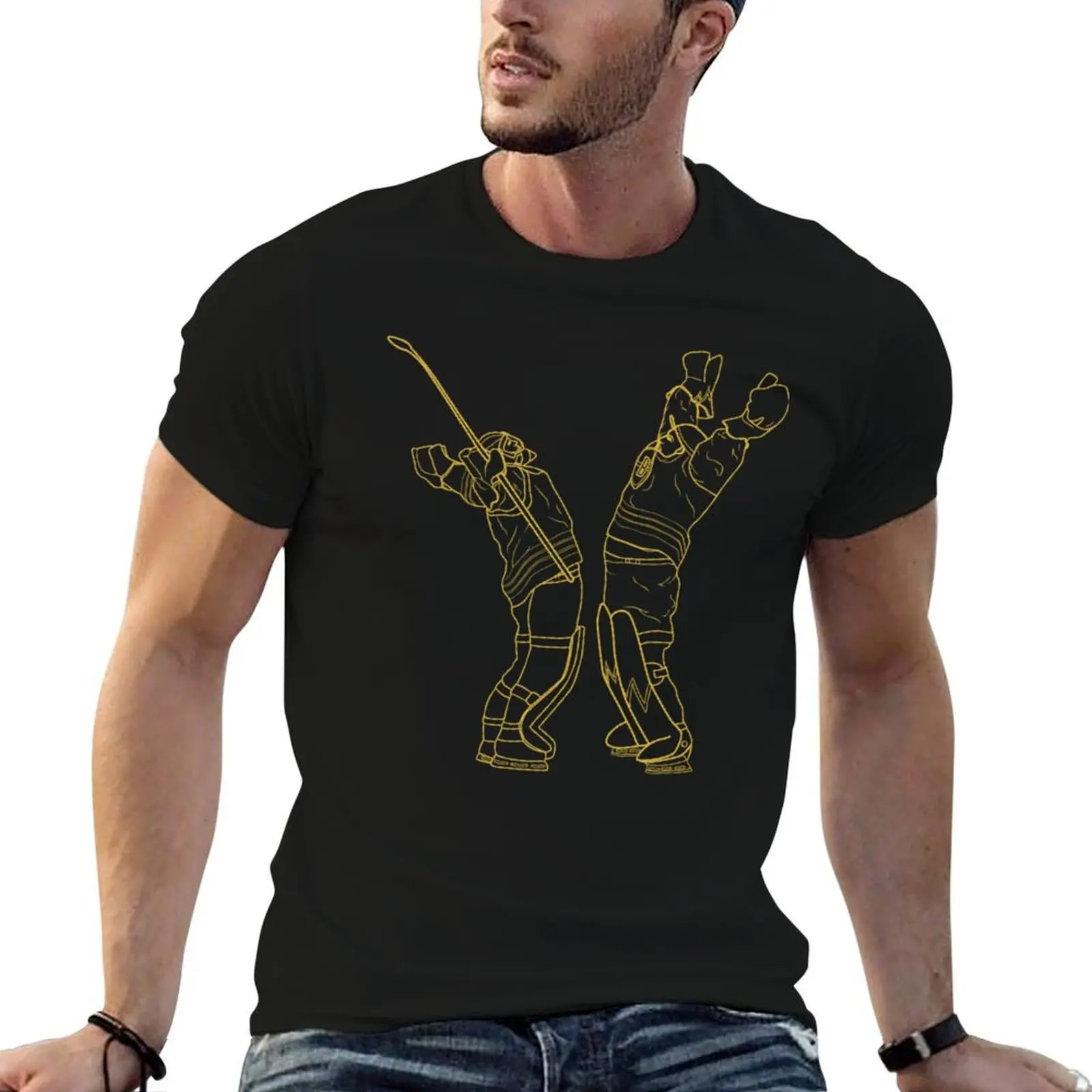 Goalie Bro Hug (Gold) T-Shirt Fashion Casual Short Sleeve T-Shirt