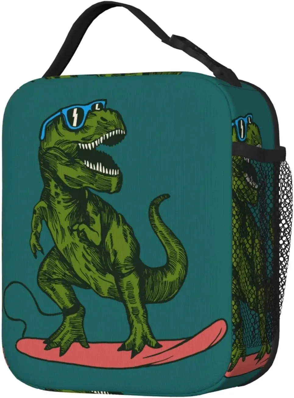 Surfing Dinosaur Thermal Lunch Bag Insulated Lunch Bags for Women/Men/Girls/Boys Detachable Handle Lunch Box Meal Tote Bag