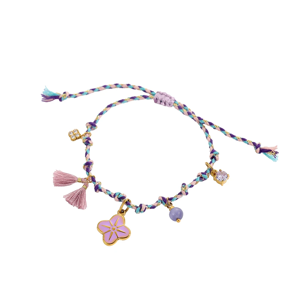 CARLIDANA سوار من الفولاذ المقاوم للصدأ مطلي بالذهب للصيف مطرز بحبل ملون سلسلة من الفولاذ المحيطي لمجوهرات عطلة الشاطئ