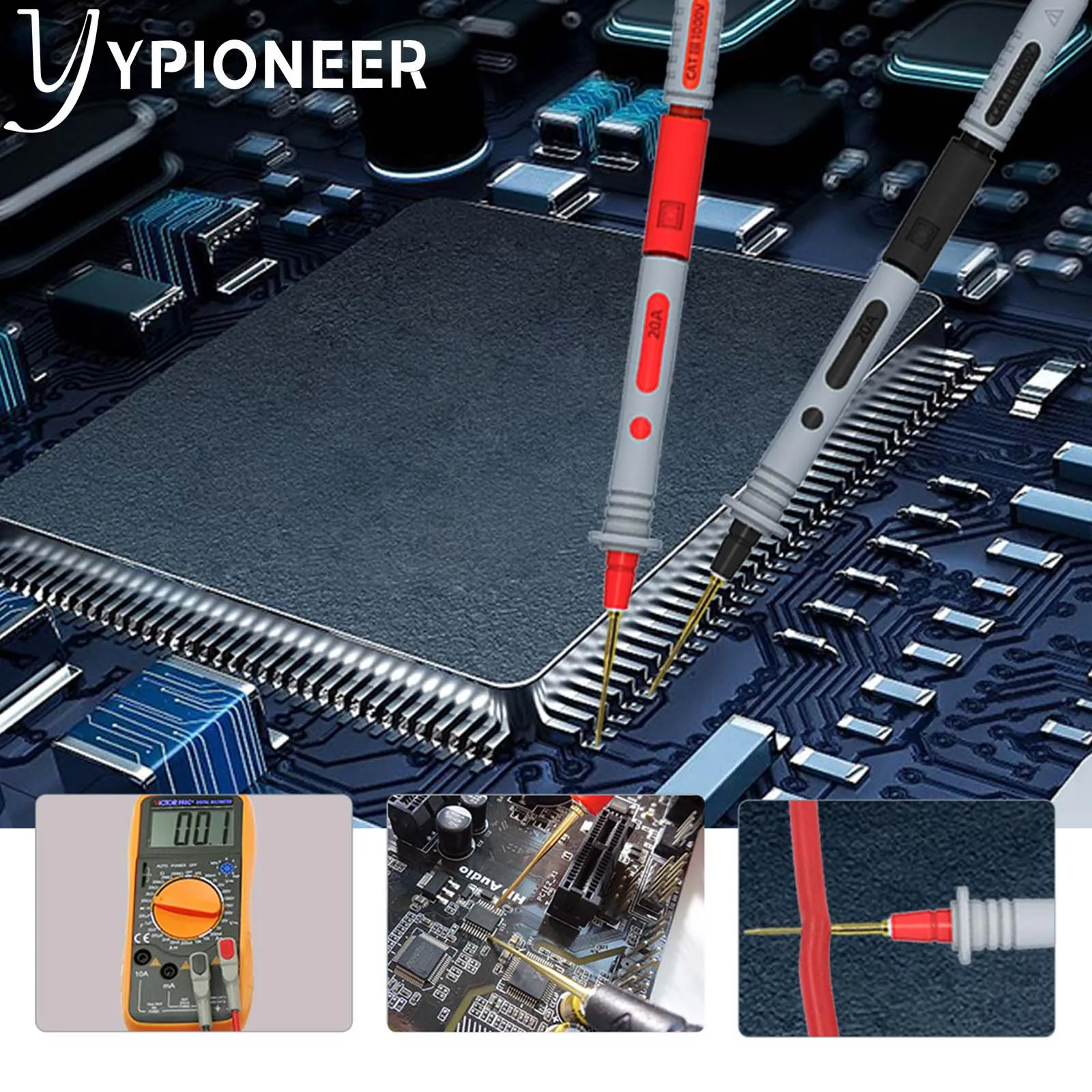 YPioneer P1503E Kit di puntali per Test multimetro sonde di prova elettriche digitali con Clip a coccodrillo Mini Grabber SMD IC Clip per gancio di prova