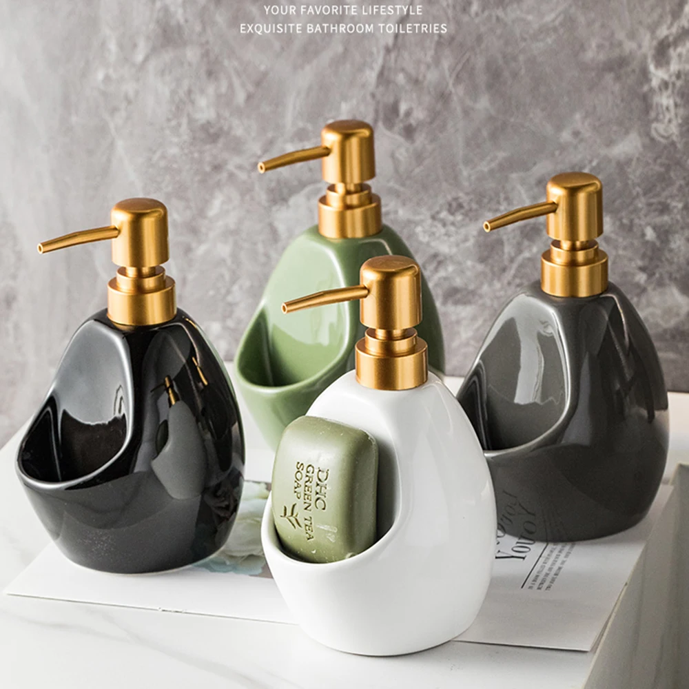 480ml Soap Dispenser, Ceramic Emulsion Bottles, Nordic Bathroom Soap Dish, Empty Refill Bottle, for Hair Conditioner Shampoo