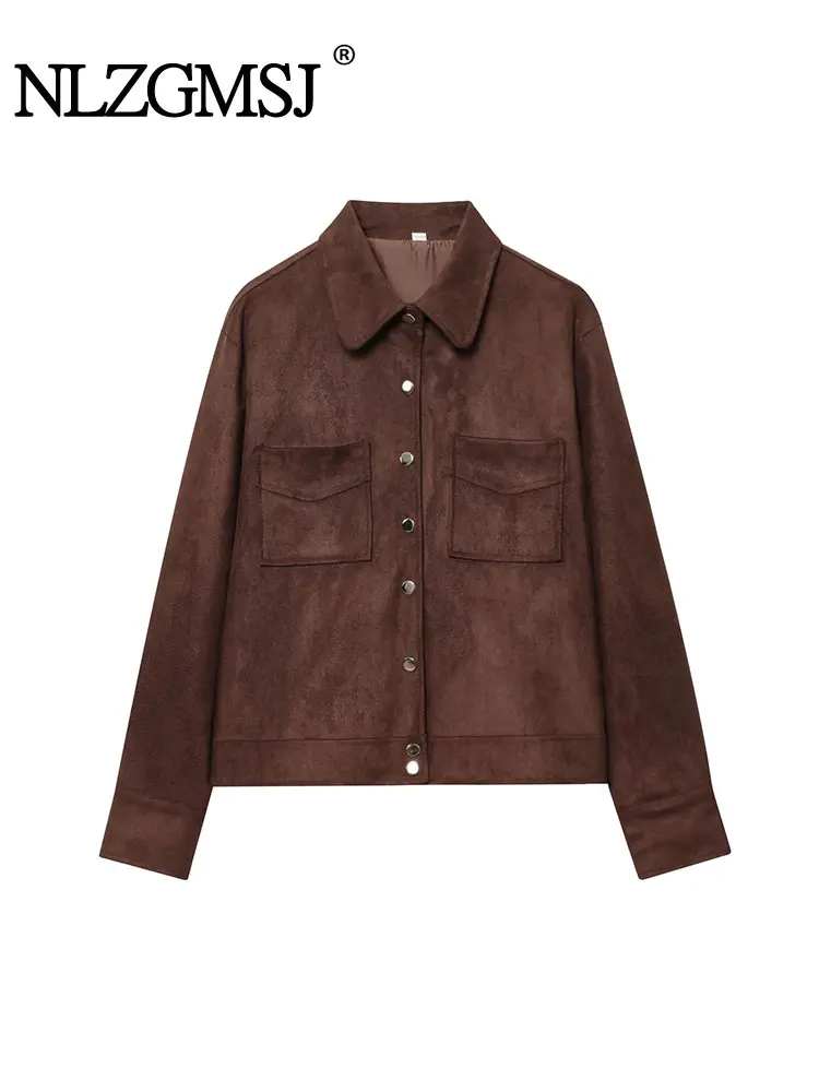 

NLZGMSJ Casual Chic Women Jackets Solid Turn-down Collar Single Breasted Long Sleeve Pockets Short Coats New Fashion Coats