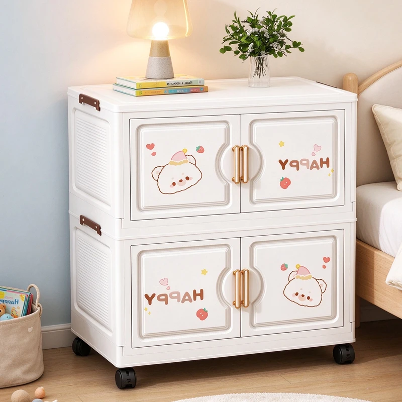 Foldable Plastic Home-use Baby And Kids Storage Cabinet for Clothes And Snacks Stackable No-installation Organizer for Child Roo