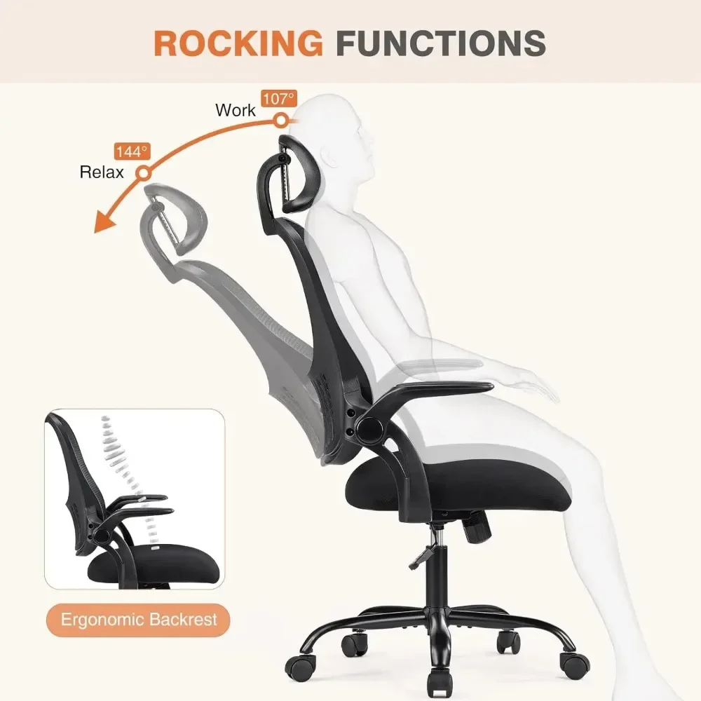 Office Computer Desk Chair, Ergonomic High-Back Mesh Rolling Work Chairs with Wheels and Adjustable Headrests