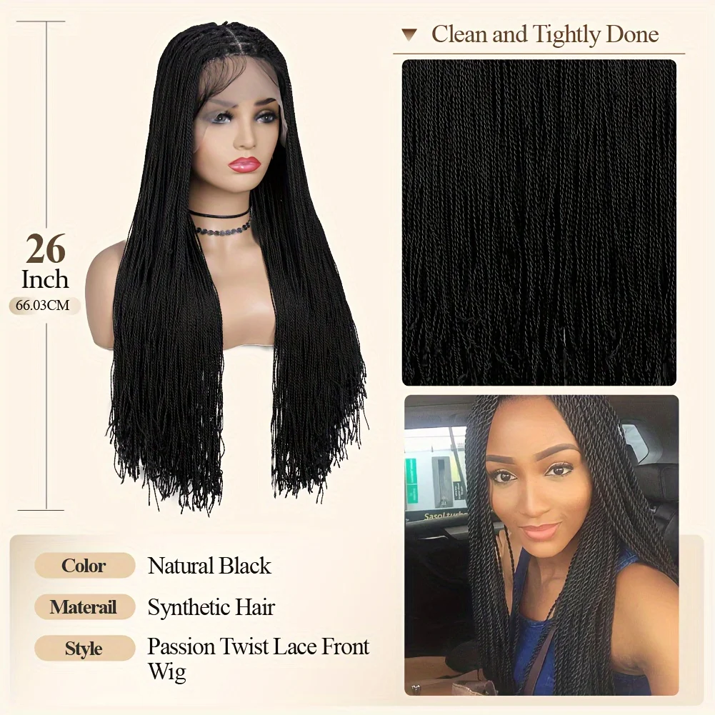 Lace Front Wig 26inch Long Black Wig Senegalese Twist Hair Synthetic Hair Wigs For Women Heat Resistant Fiber Daily Life